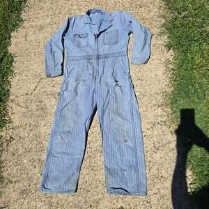 Vintage Big Ben Coveralls Mens 42 Short Blue Denim Herringbone USA Work Wrangler